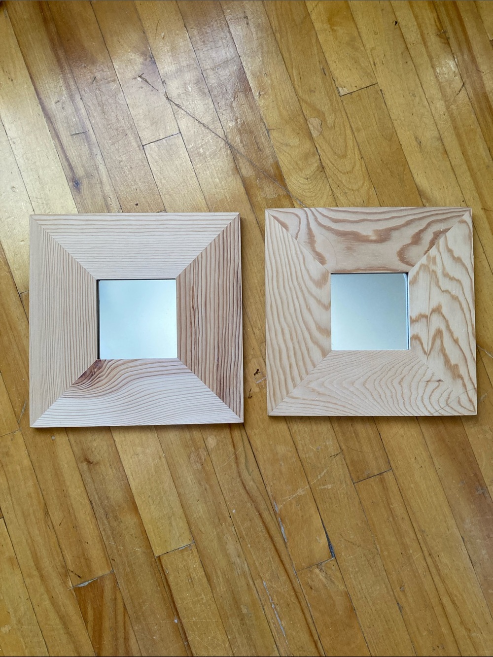 2x IKEA Natural Wood Square Wall Mirrors - Set of 2